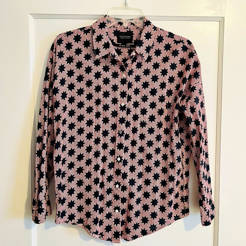 Scotch & Soda Women’s Button Down Shirt with Stars Pattern - Red, White & Navy